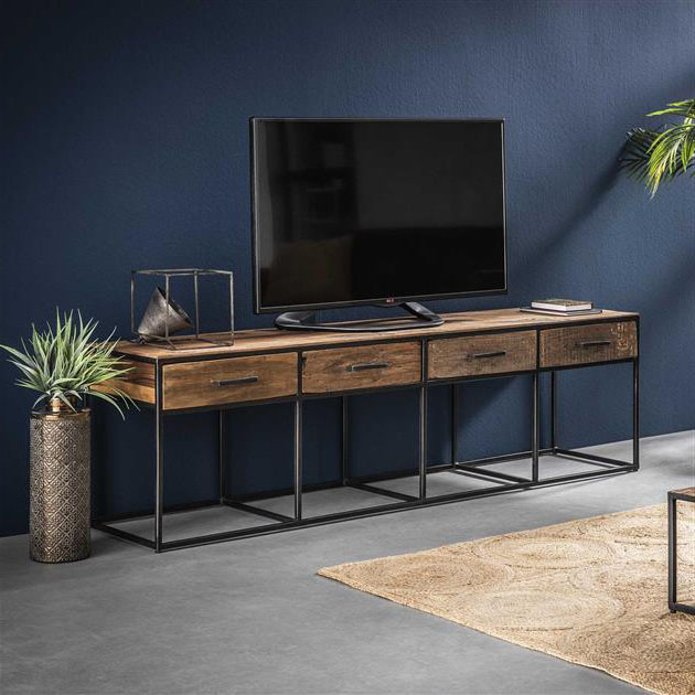 TV-Lowboard Floor Hartholz Industrial 4 Schubladen - Gratis Lieferung