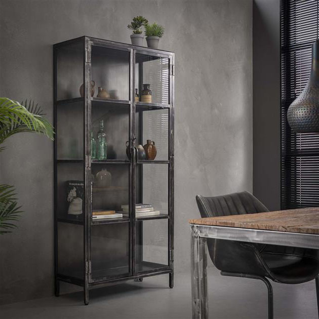 Vitrine Suri Industrial Design aus Glas und Metall - Gratis Versand