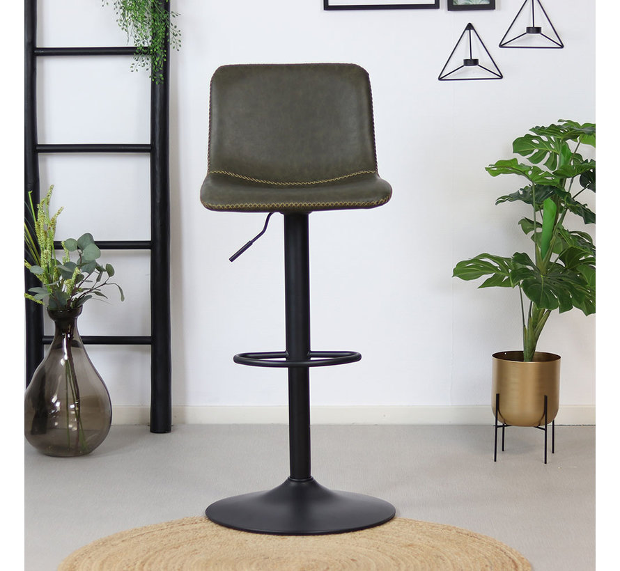 Barhocker Leder Texas höhenverstellbar olivgrün - 2 Tage Lieferzeit