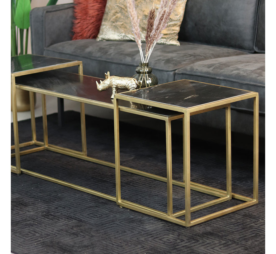 Couchtische Marmor Gold - 2er Set Couchtisch Beistelltisch Rund O80cm