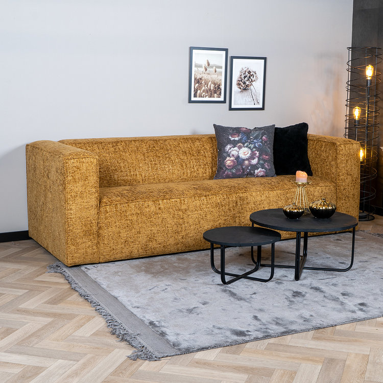 Chenille Sofa Memphis 3-Sitzer ockergelb/cognac