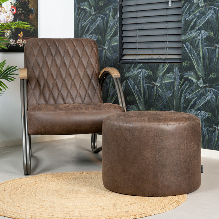 Hocker Kyla Eco-Leder rund braun