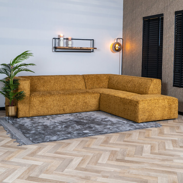 Ecksofa Memphis Chenille ockergelb/cognac rechts