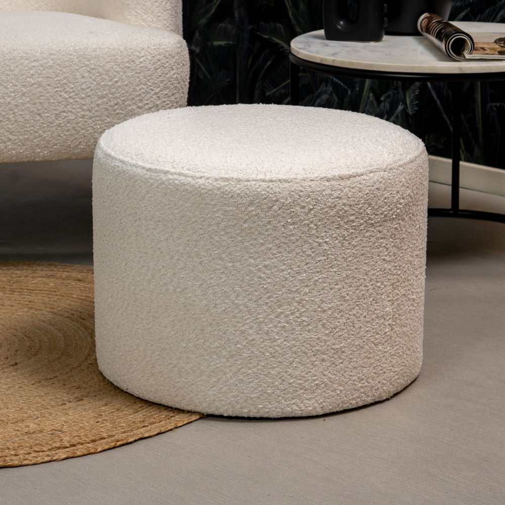 Bouclé Hocker Nora rund weiß