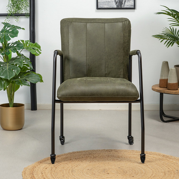 Esszimmerstuhl Mila mit Rollen Eco-Leder olivgrün