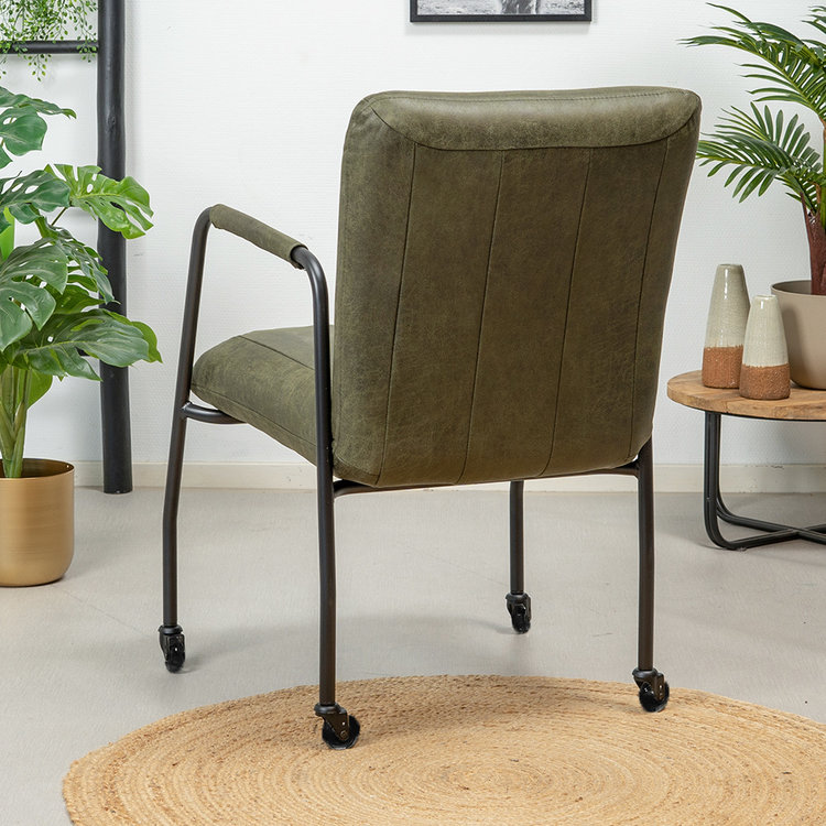 Esszimmerstuhl Mila mit Rollen Eco-Leder olivgrün