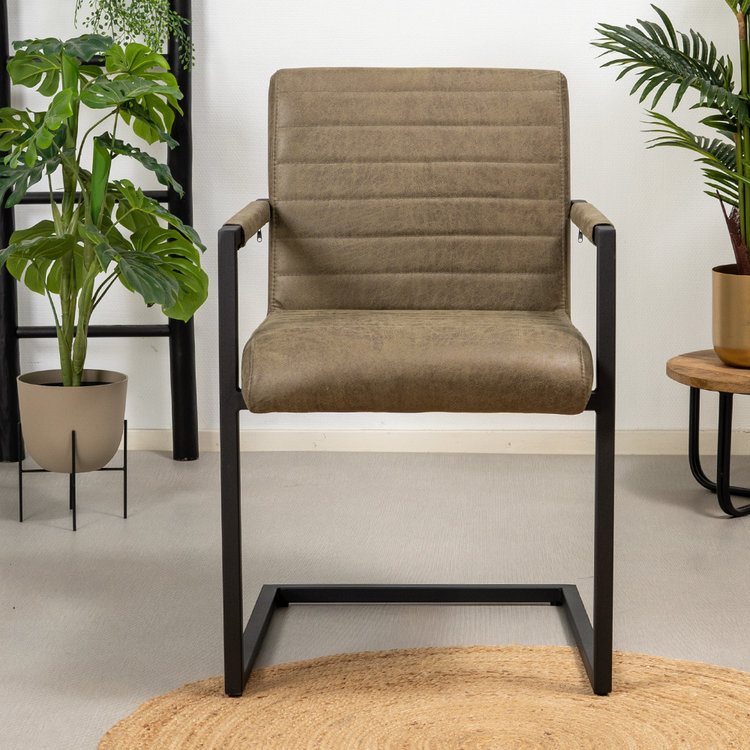 Esszimmerstuhl Eco-Leder Block mit Armlehne olivgrün