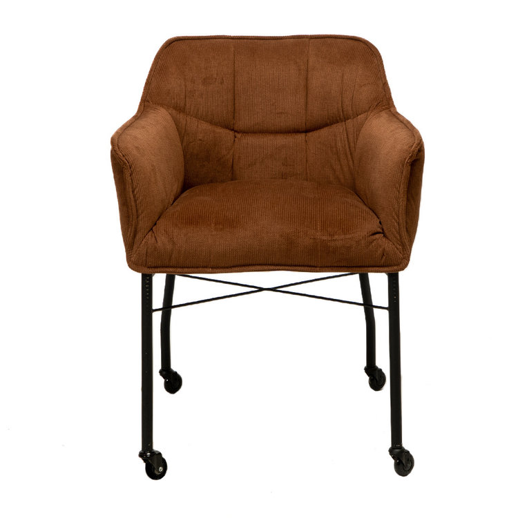 Esszimmerstuhl Mace Cord mit Rollen cognac