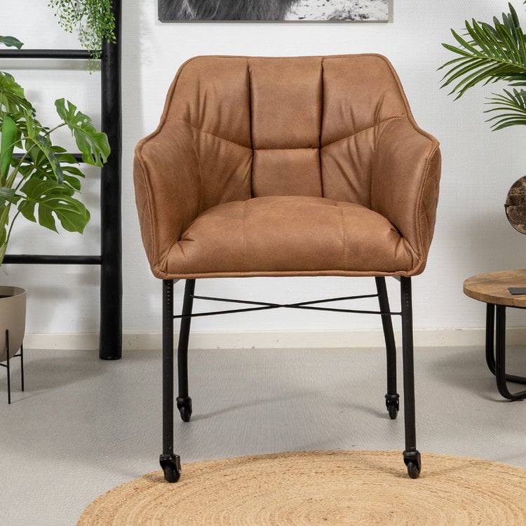 Esszimmerstuhl Leder Royce mit Rollen cognac