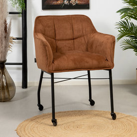 Esszimmerstuhl Mace Cord mit Rollen cognac