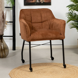 Esszimmerstuhl Mace Cord mit Rollen cognac