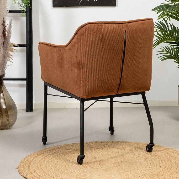 Esszimmerstuhl Mace Cord mit Rollen cognac