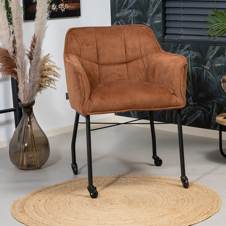 Esszimmerstuhl Mace Cord mit Rollen cognac