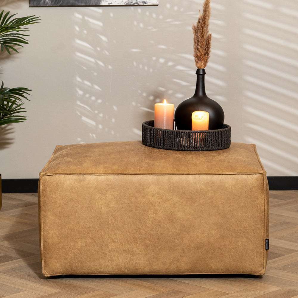 Leder Hocker Memphis rechteckig beige