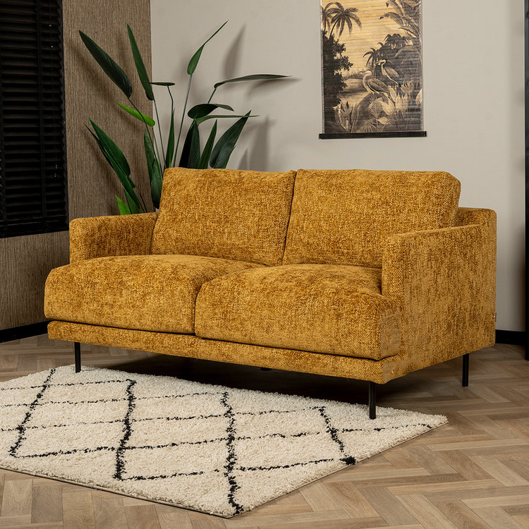 Chenille Sofa Denver 2,5-Sitzer ockergelb/cognac