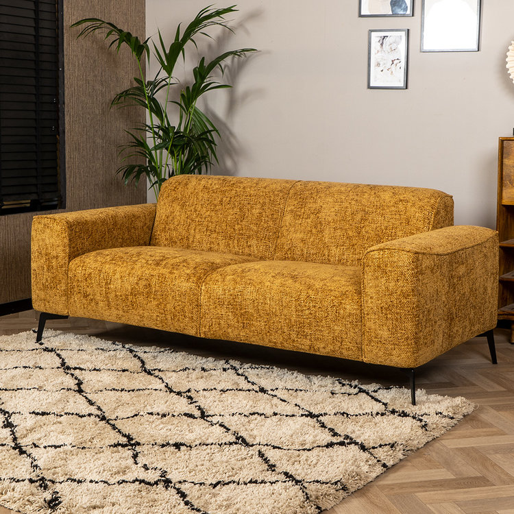 Design Sofa Vegas 2,5-Sitzer Chenille ockergelb/cognac