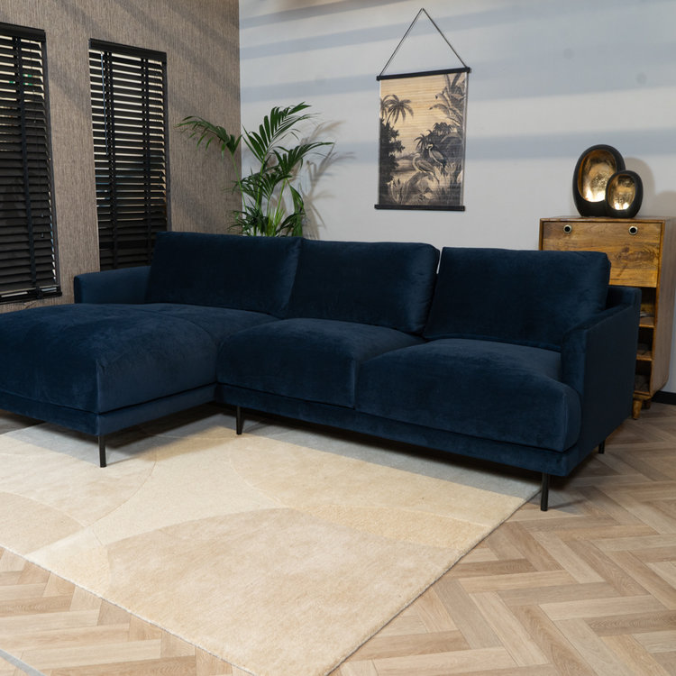 Ecksofa Denver Samt dunkelblau links
