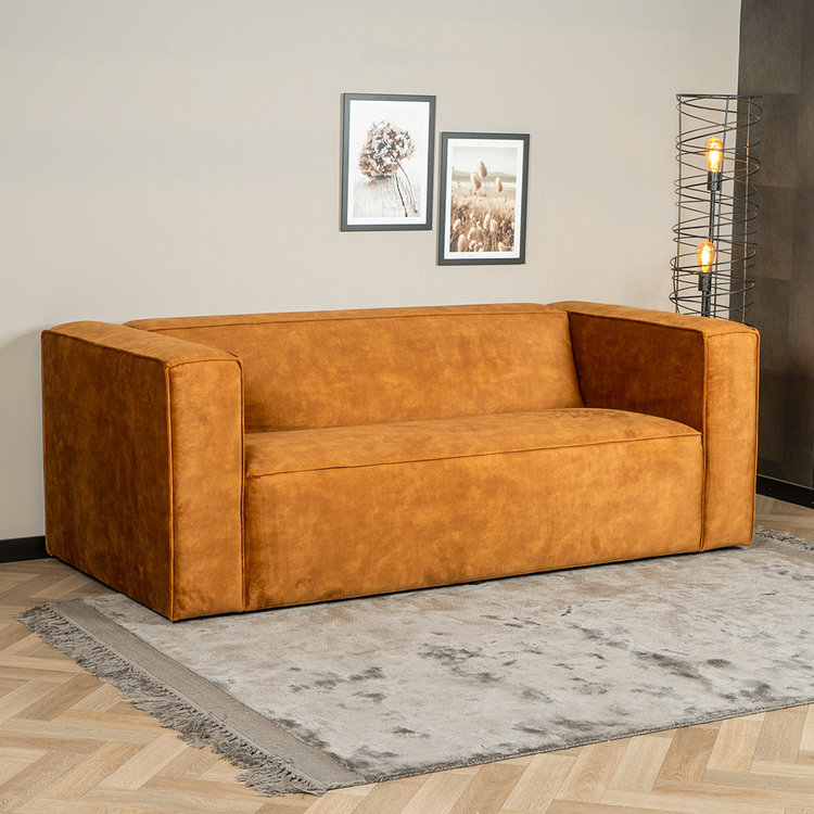 Samt Sofa Memphis 2,5-Sitzer ockergelb/cognac