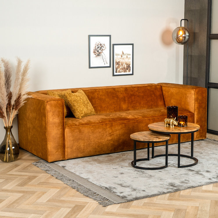Samt Sofa Memphis 3-Sitzer ockergelb/cognac