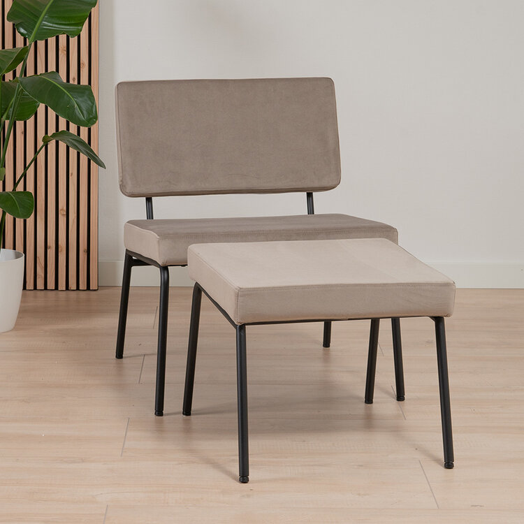 Sessel Espen mit Hocker Samt taupe