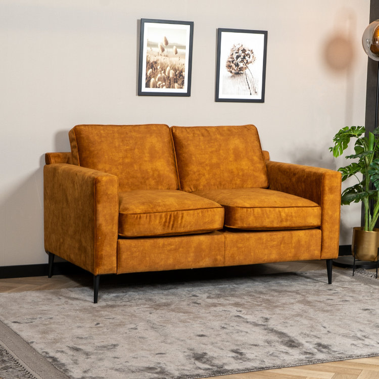 Samt Sofa 2-Sitzer Florida und Samt Hocker Beau ockergelb/cognac