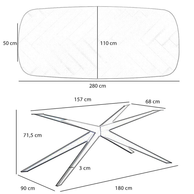 Esstisch Ingo oval Fischgrät PVC schwarz 280 x 110 cm