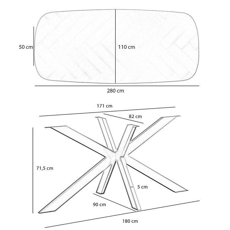Esstisch Haley oval Fischgrät PVC schwarz 280 x 110 cm