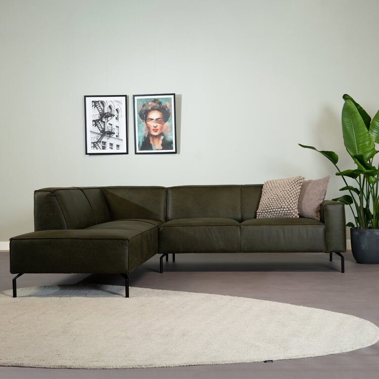Ecksofa Kansas Leder olivgrün links