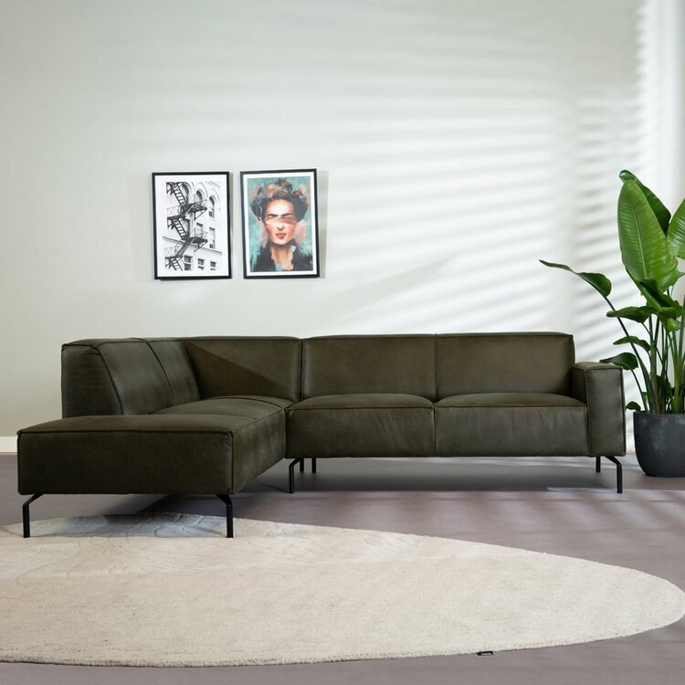 Ecksofa Kansas Leder olivgrün links