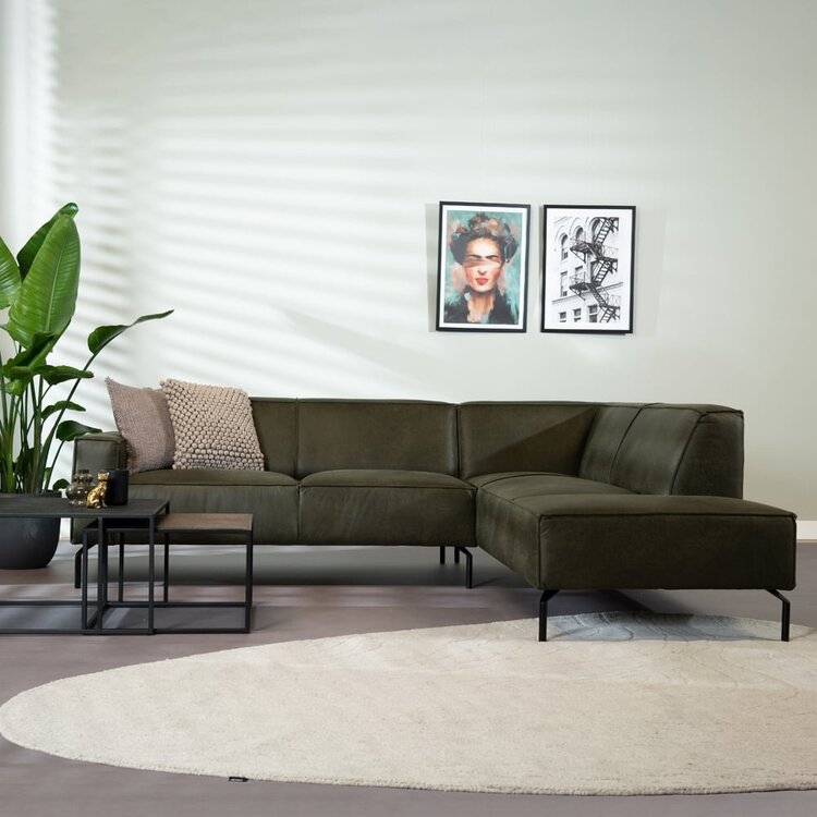 Ecksofa Kansas Leder olivgrün rechts