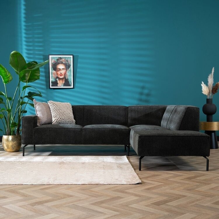 Ecksofa Kansas Chenille anthrazit / grün rechts