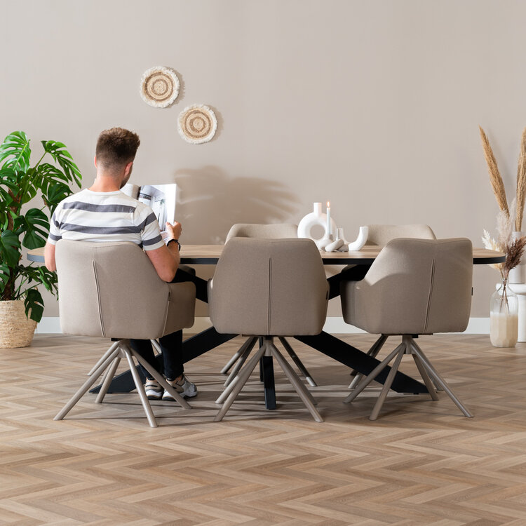 Esszimmerstuhl Ida recycelter Stoff 180° drehbar taupe