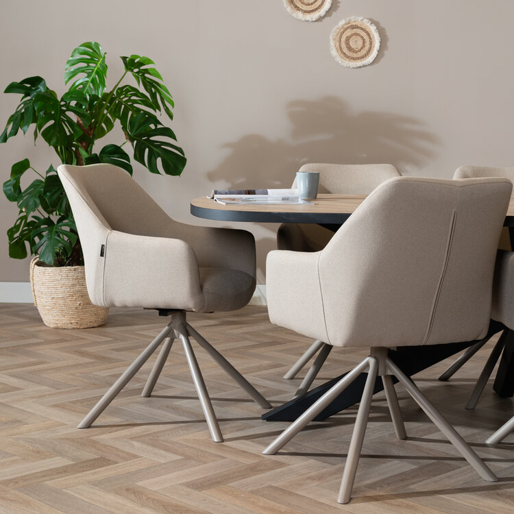 Esszimmerstuhl Ida recycelter Stoff 180° drehbar taupe