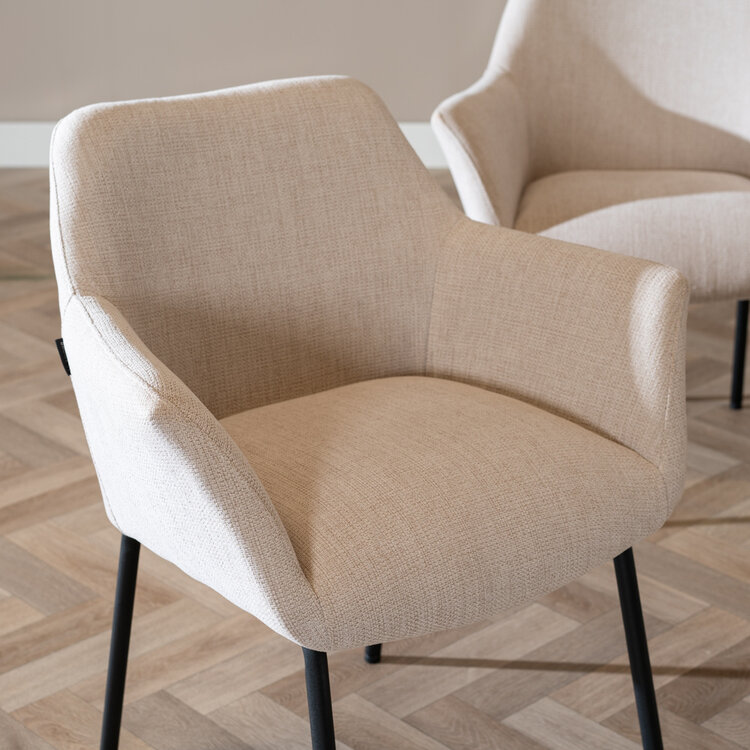 Esszimmerstuhl Sten mit Armlehne recycelter Stoff beige