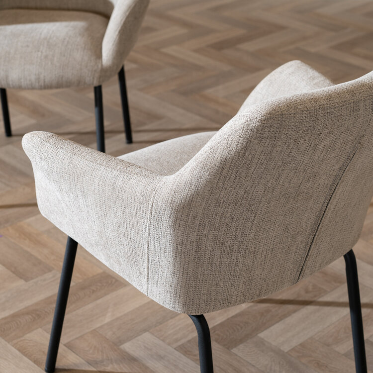 Esszimmerstuhl Sten mit Armlehne recycelter Stoff taupe