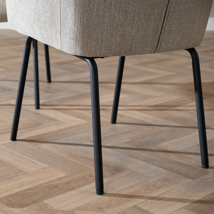 Esszimmerstuhl Sten mit Armlehne recycelter Stoff taupe