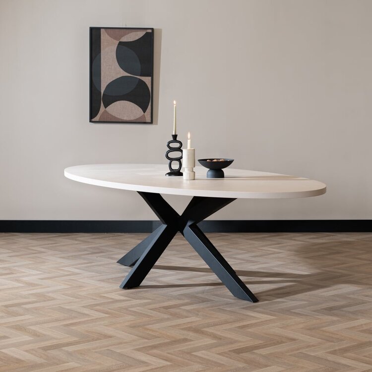 Esstisch Carl dänisch oval beige Melamin 270 x 130 cm