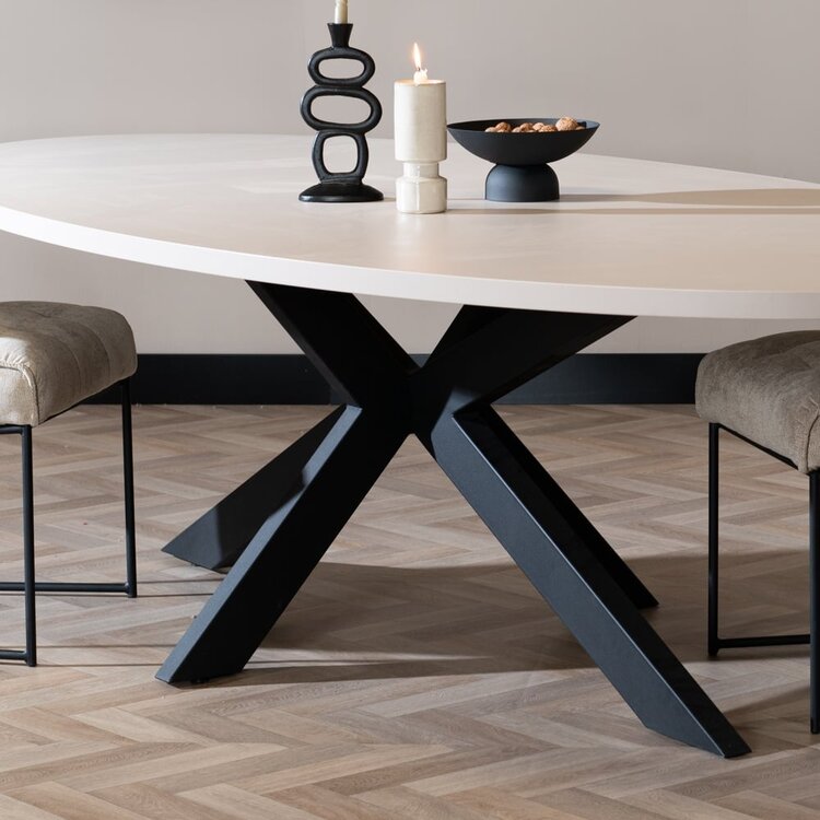 Esstisch Carl dänisch oval beige Melamin 270 x 130 cm