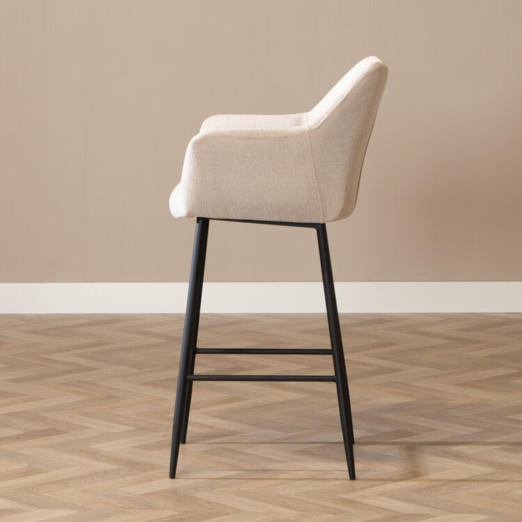 Barhocker mit Armlehne Niklas recycelter Stoff beige 78cm