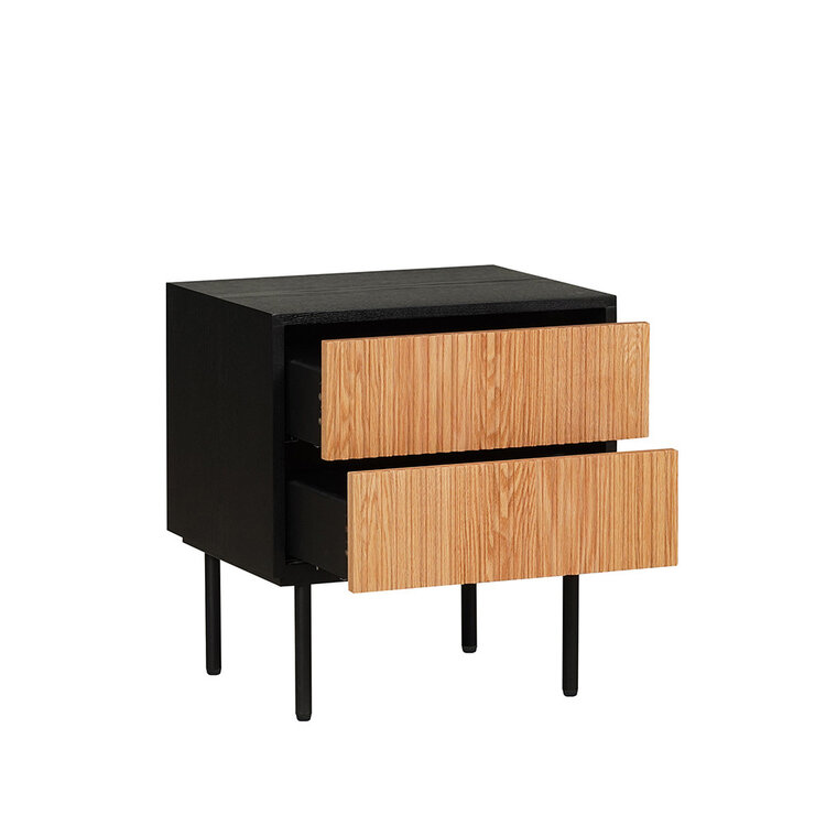 Nachttisch Yoka schwarz / Eiche hell 2 Schubladen