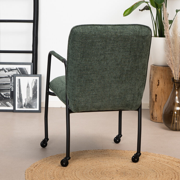 Esszimmerstuhl Mila mit Rollen Stoff grün