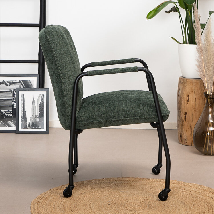 Esszimmerstuhl Mila mit Rollen Stoff grün