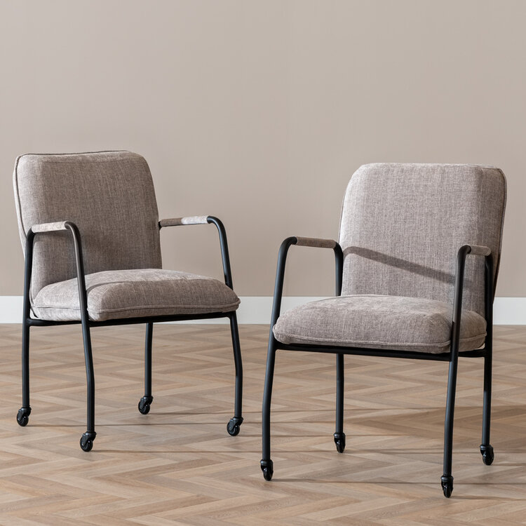 Esszimmerstuhl Mila mit Rollen Stoff taupe