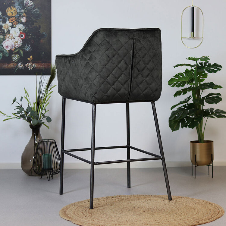 Barhocker Jaxon Samt mit Armlehne anthrazit 82cm