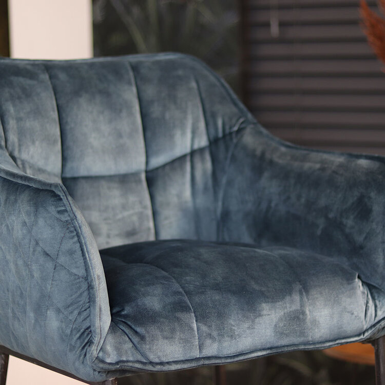 Barhocker Jaxon Samt mit Armlehne blau 82cm