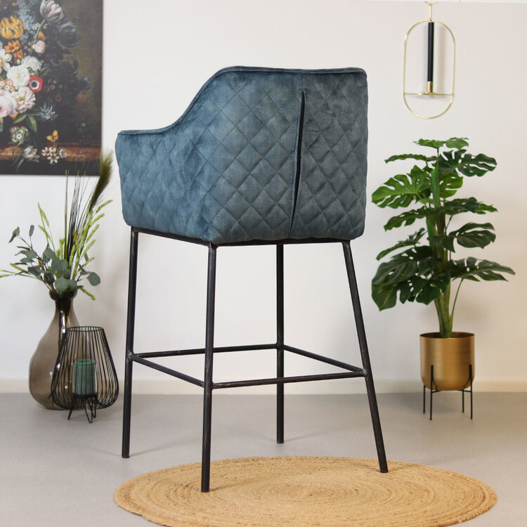 Barhocker Jaxon Samt mit Armlehne blau 82cm
