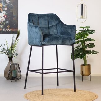 Barhocker Jaxon Samt mit Armlehne blau 82cm