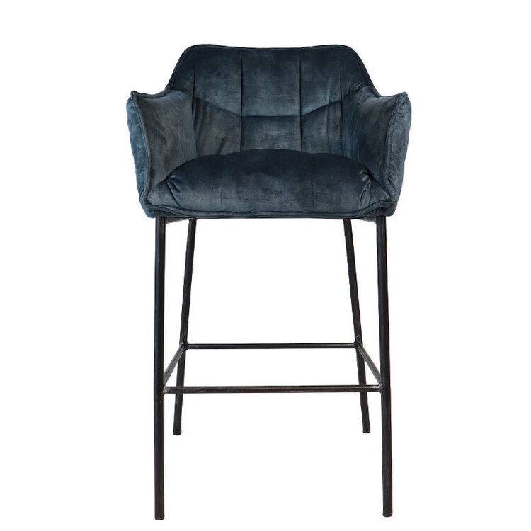 Barhocker Jaxon Samt mit Armlehne blau 82cm