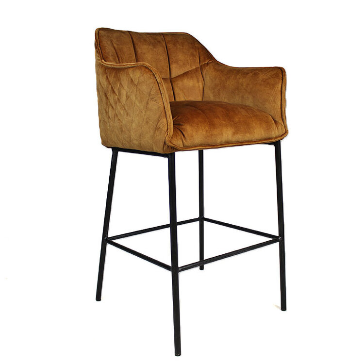 Barhocker Jaxon Samt mit Armlehne ockergelb 82cm