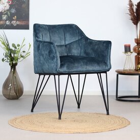 Esszimmerstuhl Samt Jaxon mit Armlehne blau